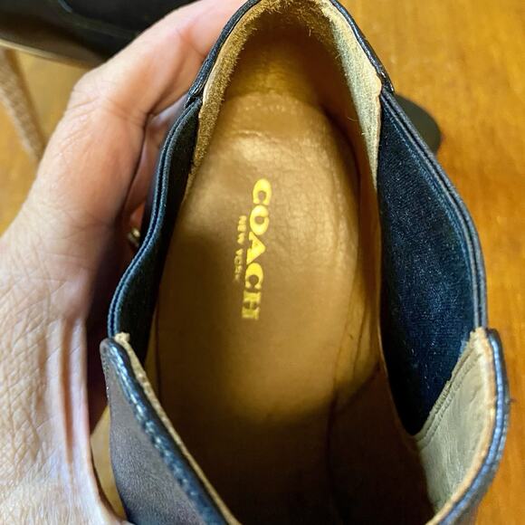 Coach Black Leather Booties Size 7.5 Peep-Toe Snakeskin Stiletto Heel - Picture 6 of 8